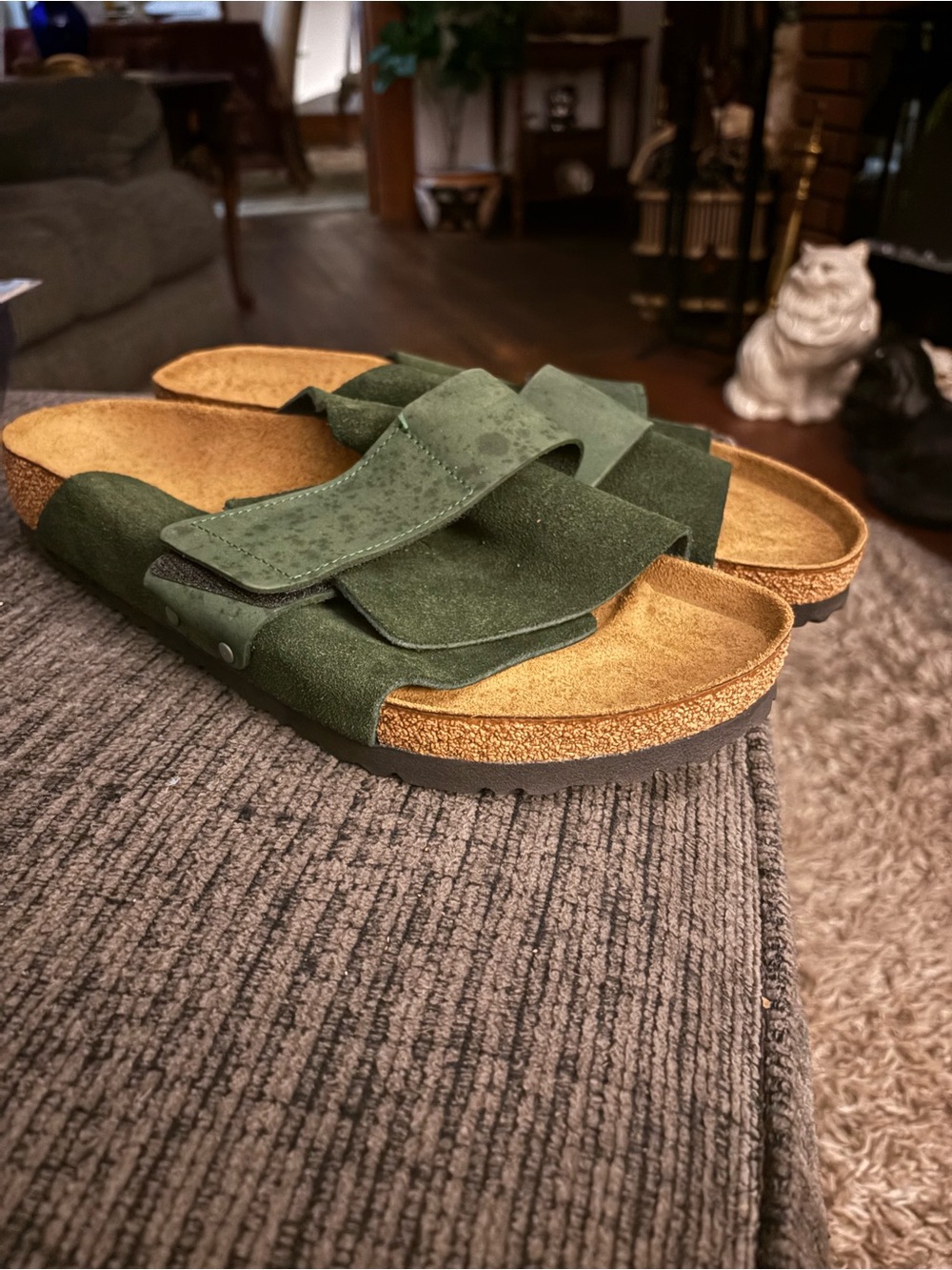 Birkenstock Men’s Dark Green Suede Two-Strap Slides